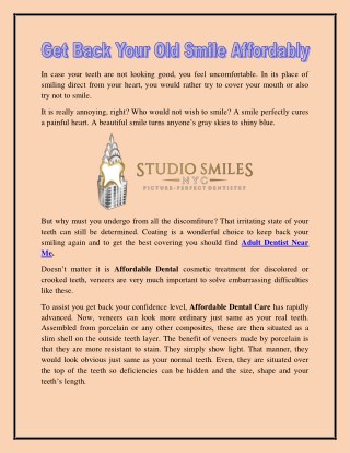 Get Back Your Old Smile Affordably