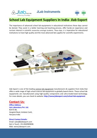 School Lab Equipment Suppliers India- Jlab Export