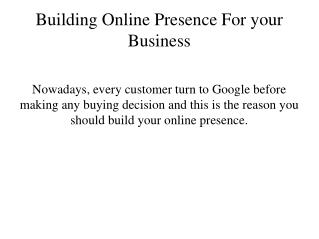 Building Online Presence For your Business