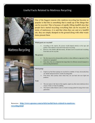 Useful Facts Related to Mattress Recycling