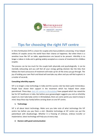 Tips for Choosing the Right IVF Center in Ahmedabad