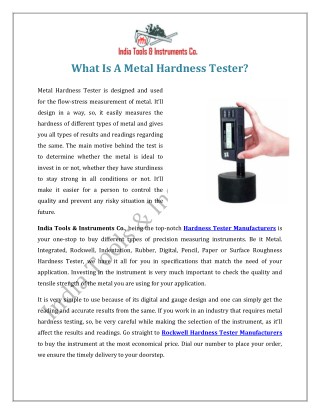 What Is A Metal Hardness Tester
