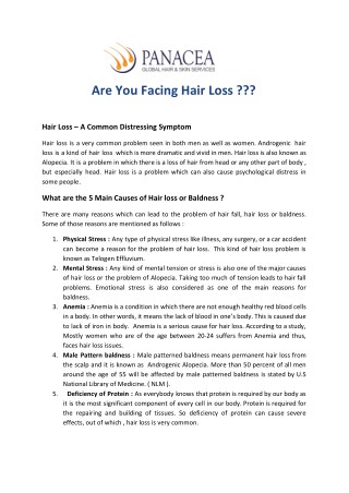 Are you facing hair loss - Hair Transplant in Bangalore