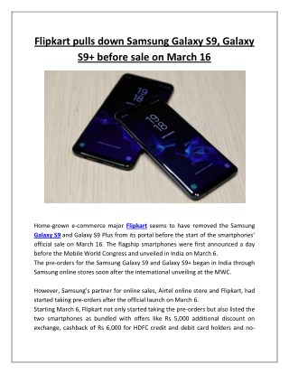 Flipkart pulls down samsung galaxy s9, galaxy s9 before sale on march 16