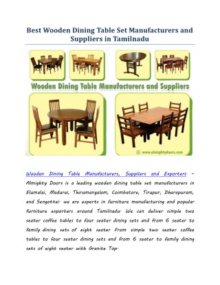 Best Wooden Dining Table Set Manufacturers and Suppliers in Tamilnadu