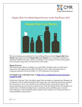 Organic Hair Care Market Projected to Amplify During 2014 - 2023