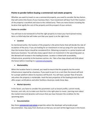 Points to ponder before buying a commercial real estate property