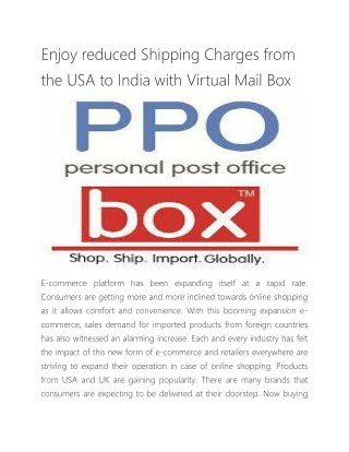 Enjoy reduced Shipping Charges from the USA to India with Virtual Mail Box
