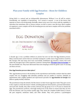 Plan your Family with Egg Donation â€“ Boon for Childless Couples