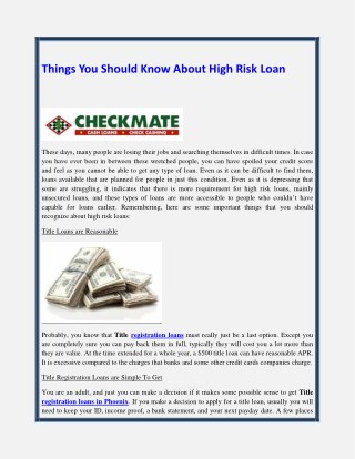 Things You Should Know About High Risk Loan