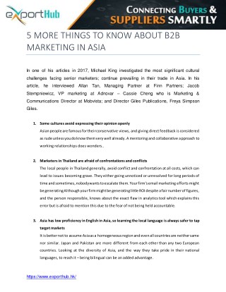 5 MORE THINGS TO KNOW ABOUT B2B MARKETING IN ASIA