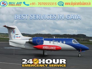 Sky Air Ambulance services from Gaya to Delhi is available at Low-Fare