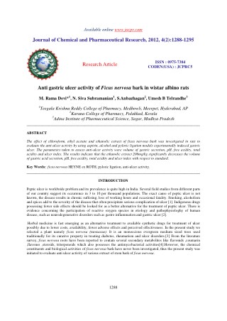 Anti gastric ulcer activity of Ficus nervosa bark in wistar albino rats