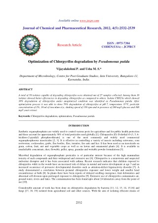 Optimization of Chlorpyrifos degradation by Pseudomonas putida