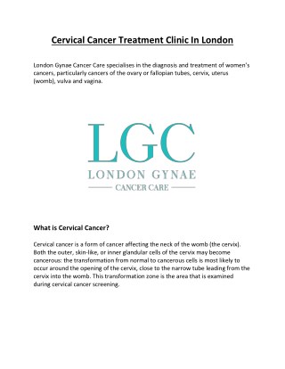 Cervical Cancer Treatment Clinic In London
