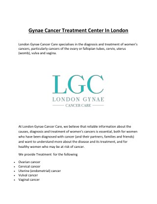 Gynae Cancer Treatment Center In London