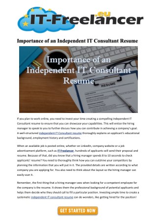 Importance of an Independent IT Consultant Resume