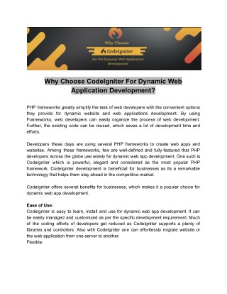 Why Choose CodeIgniter For Dynamic Web Application Development?