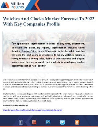 Watches And Clocks Market Forecast To 2022 With Key Companies Profile