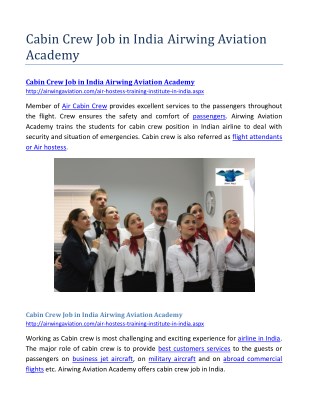 Cabin Crew Job in India Airwing Aviation Academy