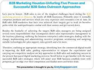 B2B Marketing Houston-Unfurling Five Proven and Successful B2B Sales Outreach Approaches