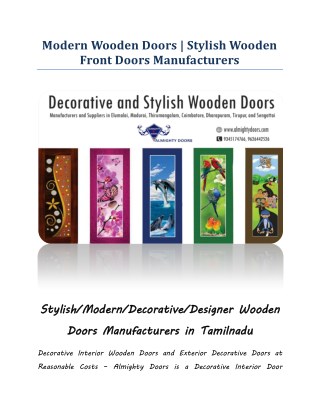 Decorative/Designer Wooden Doors Manufacturers in Tamilnadu