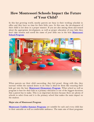 How Montessori Schools Impact the Future of Your Child?