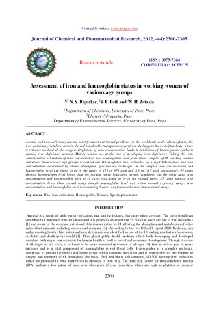 Assessment of iron and haemoglobin status in working women of various age groups
