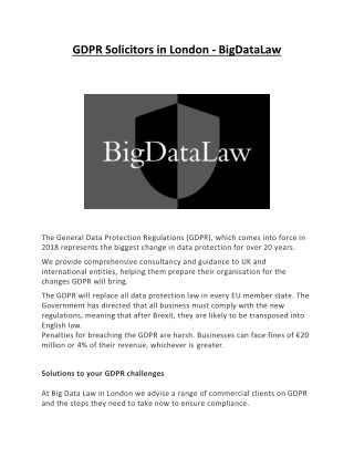 GDPR Solicitors in London - BigDataLaw