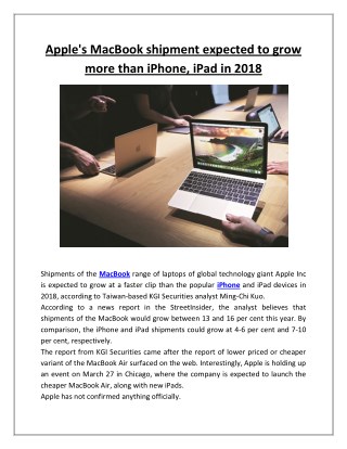 Apple's MacBook Shipment Expected to Grow More Than iPhone, iPad in 2018