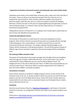 Importance of churches in Pensacola towards connecting with Jesus and to build a better world