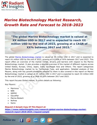 Marine Biotechnology Market Research, Growth Rate and Forecast to 2018-2023