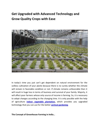 Get Upgraded with Advanced Technology and Grow Quality Crops with Ease