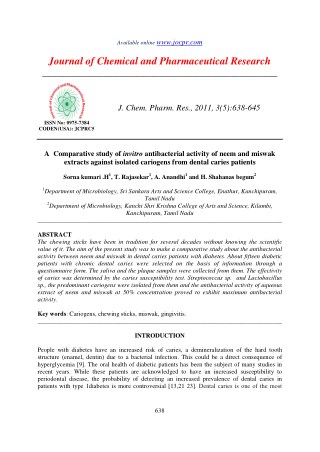 A Comparative study of invitro antibacterial activity of neem and miswak extracts against isolated cariogens from dental