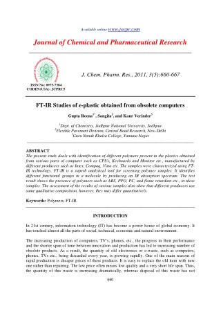 FT-IR Studies of e-plastic obtained from obsolete computers