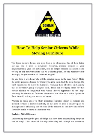 How To Help Senior Citizens While Moving Furniture