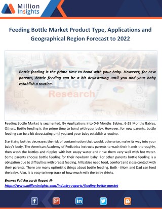 Feeding Bottle Market Product Type, Applications and Geographical Region Forecast to 2022