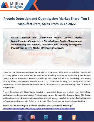 Protein Detection and Quantitation Industry Analysis of Sales, Revenue, Share, Margine to 2022