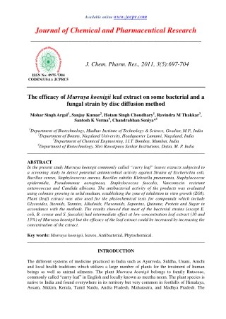 The efficacy of Murraya koenigii leaf extract on some bacterial and a fungal strain by disc diffusion method