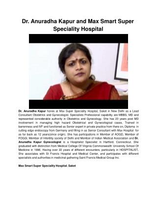 Dr. Anuradha Kapur and Max Smart Super Speciality Hospital