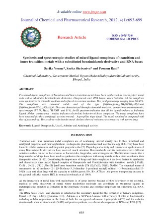 Synthesis and spectroscopic studies of mixed ligand complexes of transition and inner transition metals with a substitut