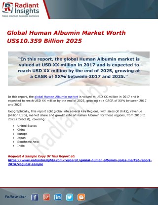 Global Human Albumin Market Worth US$10.359 Billion 2025