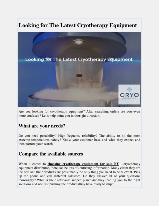 Looking for The Latest Cryotherapy Equipment