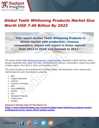 Global Teeth Whitening Products Market Size Worth USD 7.40 Billion By 2022