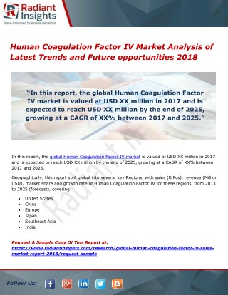 Human Coagulation Factor IV Market Analysis of Latest Trends and Future opportunities 2018