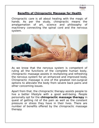 Benefits of Chiropractic Massage for Health