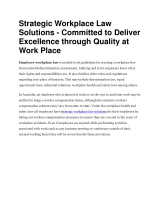 Strategic Workplace Law Solutions - Committed to Deliver Excellence through Quality at Work Place