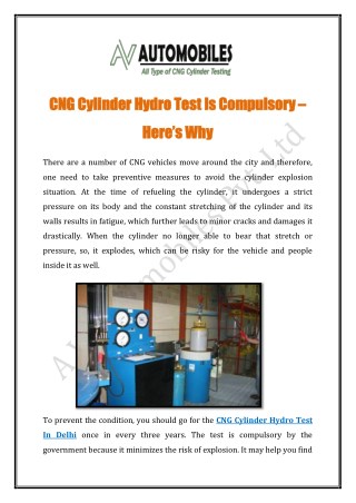 CNG Cylinder Hydro Test Is Compulsory â€“ Hereâ€™s Why