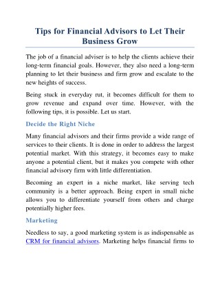 Tips for Financial Advisors to Let Their Business Grow