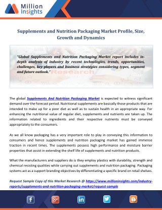 Supplements and Nutrition Packaging Market Profile, Size, Growth and Dynamics